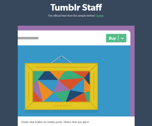 Tumblrに「Buy」ボタン、EtsyやKickstarterと連携