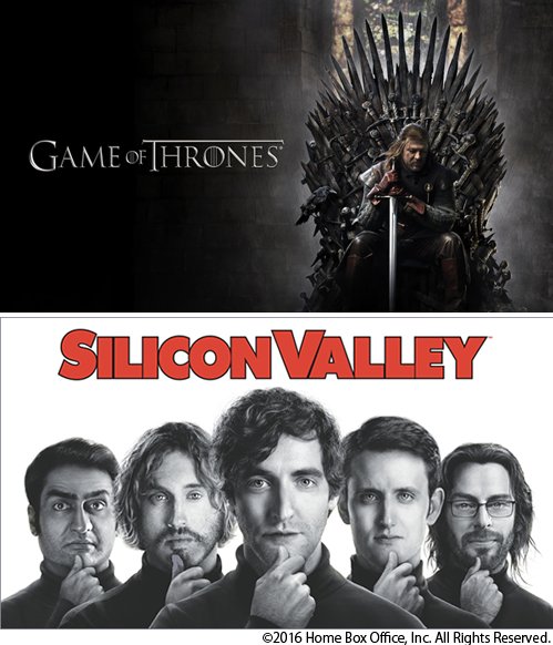 HBOライブラリー作品「ゲーム・オブ・スローンズ」(上)、プレミア配信作品「Silicon Valley(原題)」(下)
