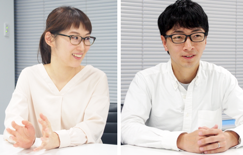 お話を伺った二人、右から株式会社ジェイアイエヌ デジタルコミュニケーション室 リーダー 在田正弘氏、同室 深井潤子氏