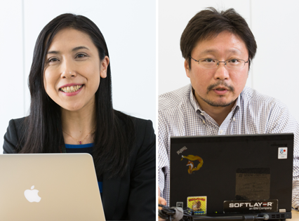 話を伺った日本アイ・ビー・エム株式会社マーケティング&コミュニケーションズ パフォーマンス・マーケティング-イベント 部長 佐藤孝氏(左)、マーケティング&コミュニケーションズ アナリティクス・ワトソン・IoT マーケティング 理事 風口悦子氏