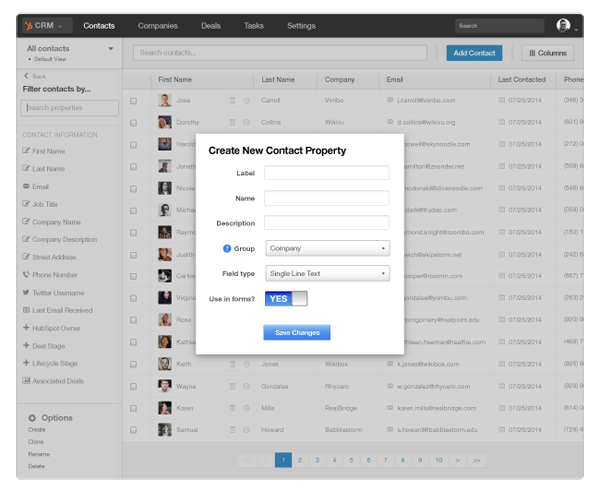 HubSpot CRMのコンタクト作成画面