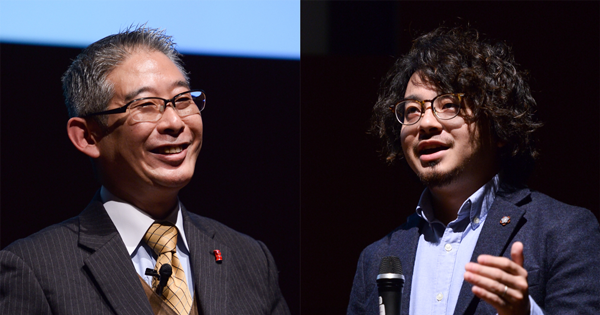 日本郵便 担当部長 鈴木 睦夫氏(写真左)Sansan マーケティング部 エバンジェリスト 石野 真吾氏(写真右)