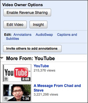 動画再生ページに表示された「Enable Revenue Sharing」ボタン