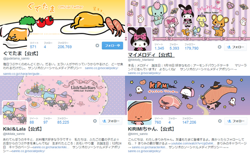 キャラクターアカウントのなかでも運用目的が違う