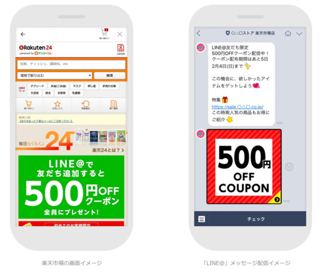 「LINE＠」、楽天市場の出店店舗向けSNSサービス「R-SNS」と連携開始