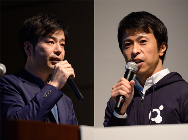 ログミー マーケティング部 部長 叶内 怜氏(左)SATORI 代表取締役 植山浩介氏(右)