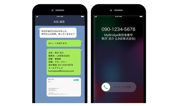 「myBridge」共有と着信時の画面イメージ