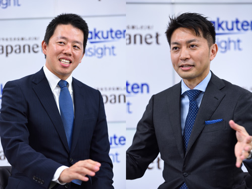 写真左から、株式会社ジャパネットホールディングス 代表取締役社長 兼 CEO 髙田 旭人/楽天インサイト株式会社 代表取締役社長 田村 篤司