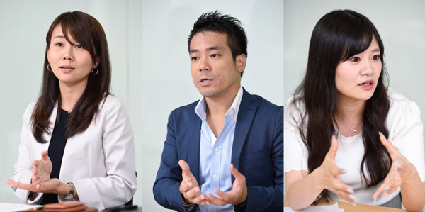 (左)株式会社プライムクロス アドマネジメント本部 メディアコンサルティング部 コンサルティング課 課長 村岡雅子氏(中央)株式会社プライムクロス アドマネジメント本部長 兼 メディア・コンサルティング部長 兼 パフォーマンス・デベロップメント部長 新井貴夫氏(右)株式会社プライムクロス アドマネジメント本部 メディア・コンサルティング部 コンサルティング課 リーダー 伊藤美雪氏