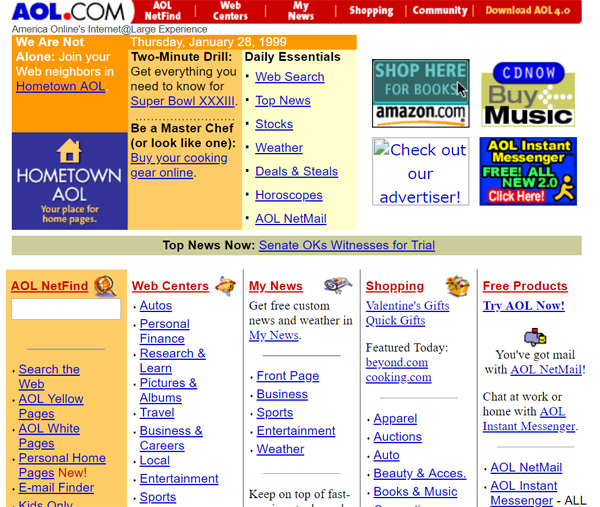 1999年頃のAOL.com(Internet Archive)
