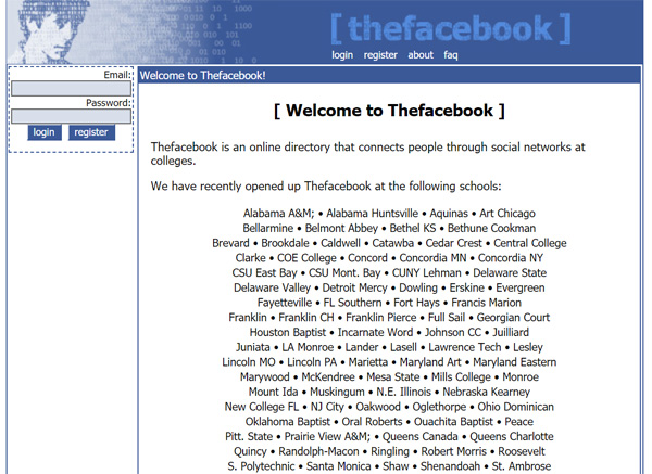 2005年頃のFacebook(Internet Archive)