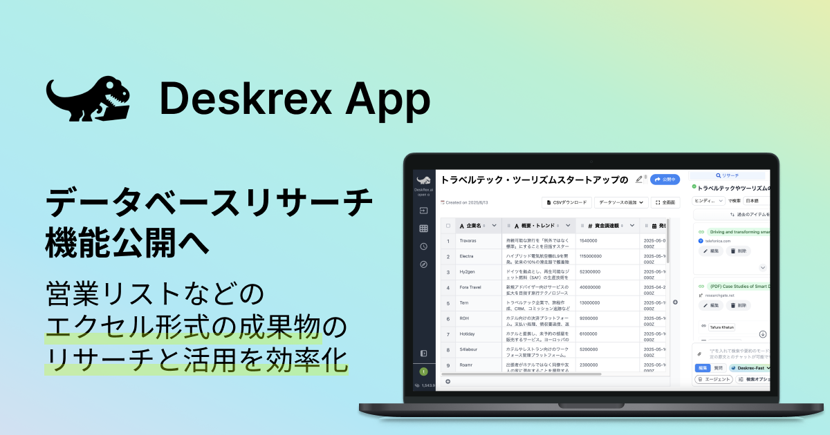 AIエージェントDeskrex App、営業リストや企画案を作成できる